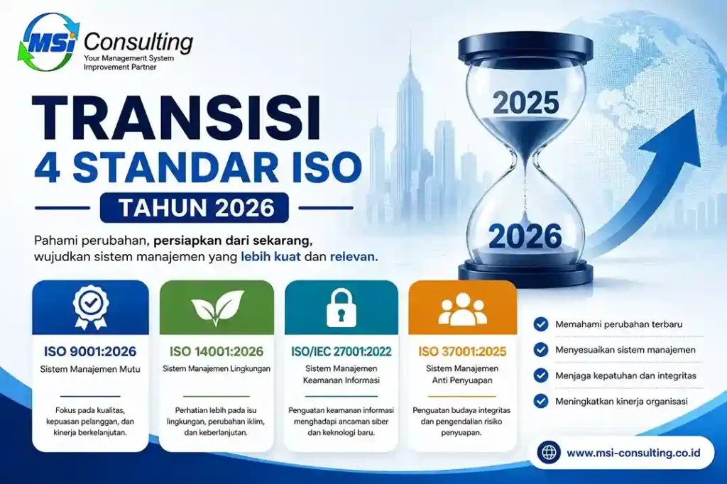 Transisi 4 standar ISO tahun 2026 untuk membantu organisasi mempersiapkan pembaruan sistem manajemen